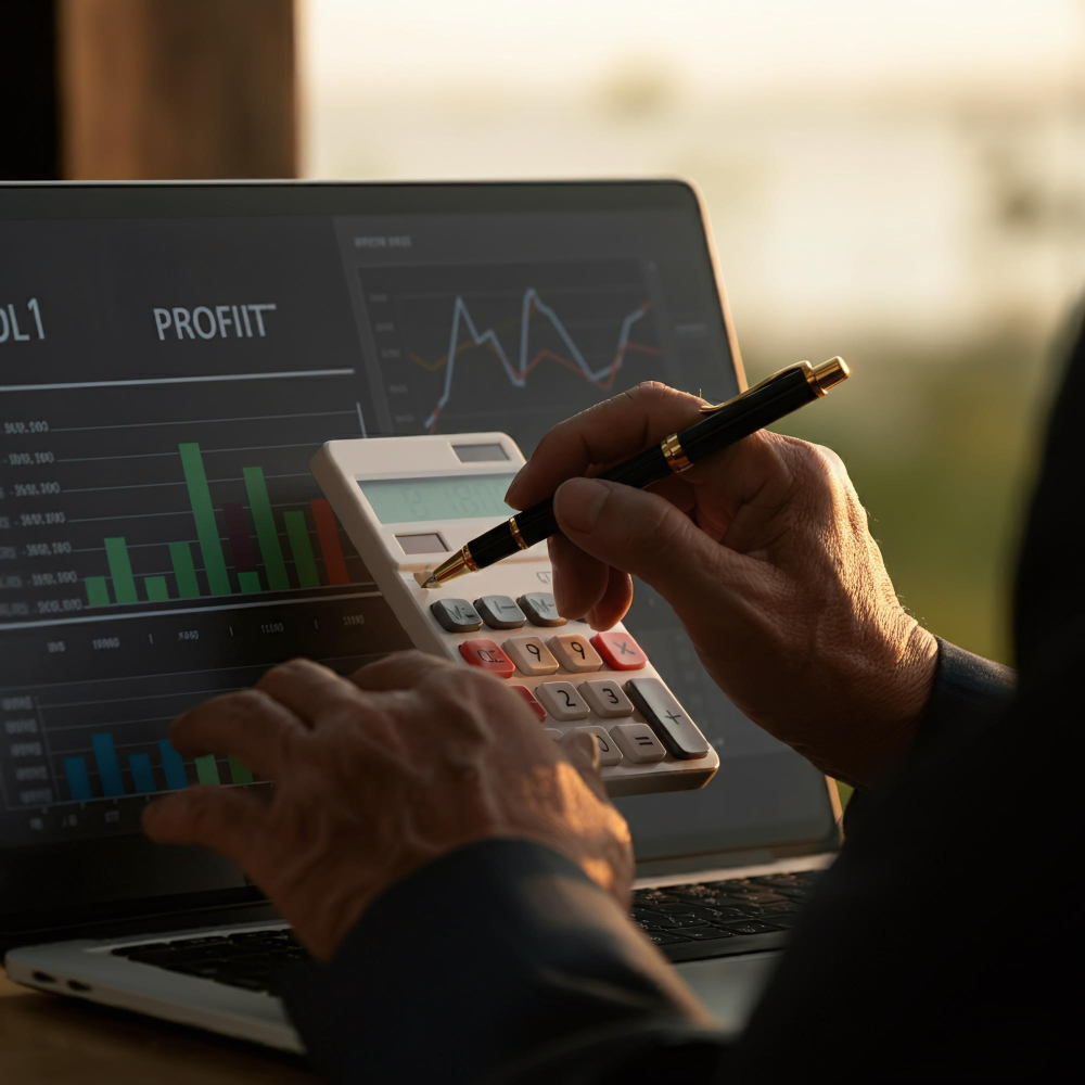 Woman working on laptop with plants